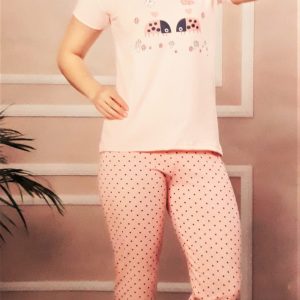 Katicás női pizsama pettyes nadrággal