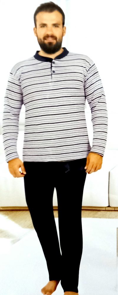 Férfi csíkos pamut pizsama 5XL-es méretig