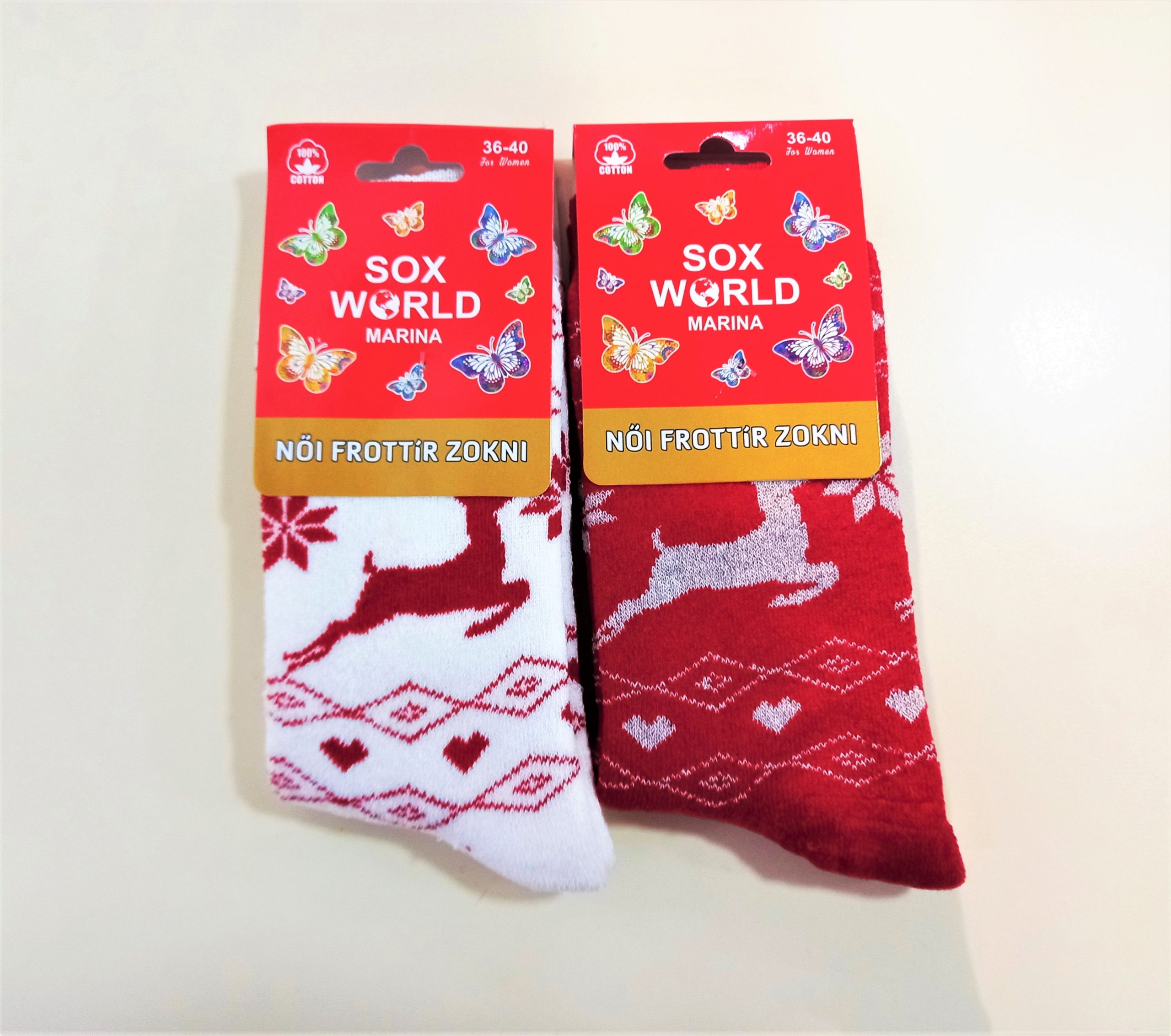 Karácsonyi mintás női frottír zokni