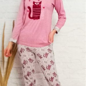 Hosszúnadrágos női pizsama cicás mintával