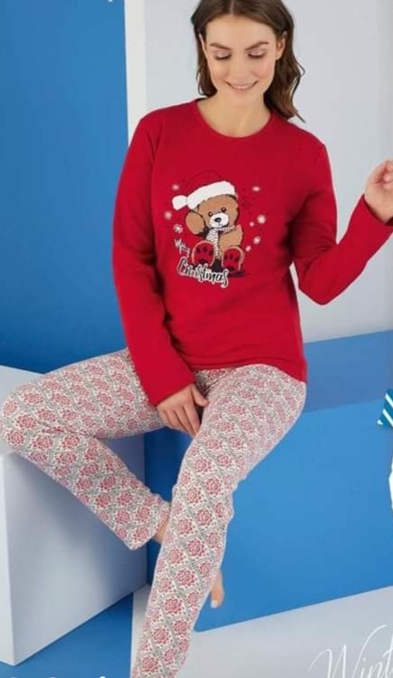 Karácsonyi női pizsama macis