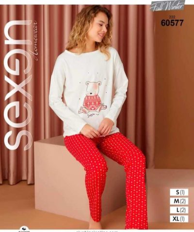 Karácsonyi mintás macis női pizsama