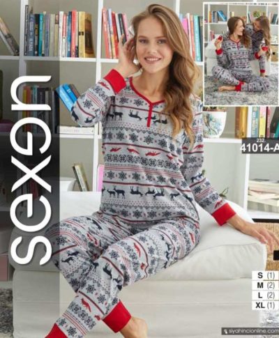 Karácsonyi mintás női pamut pizsama
